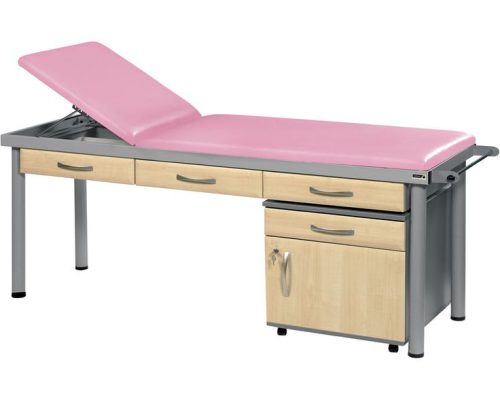 Sunflower Practitioner Deluxe Examination Couch - 3 Drawers - Salmon Pink _ Maple _ FREE GIFT_ Head Pillow